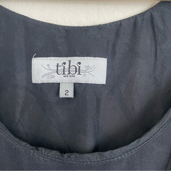 Tibi 100% Silk Mini Black and Tan Floral Sleeveless Dress Draped Pockets Size 2 - Picture 6 of 6